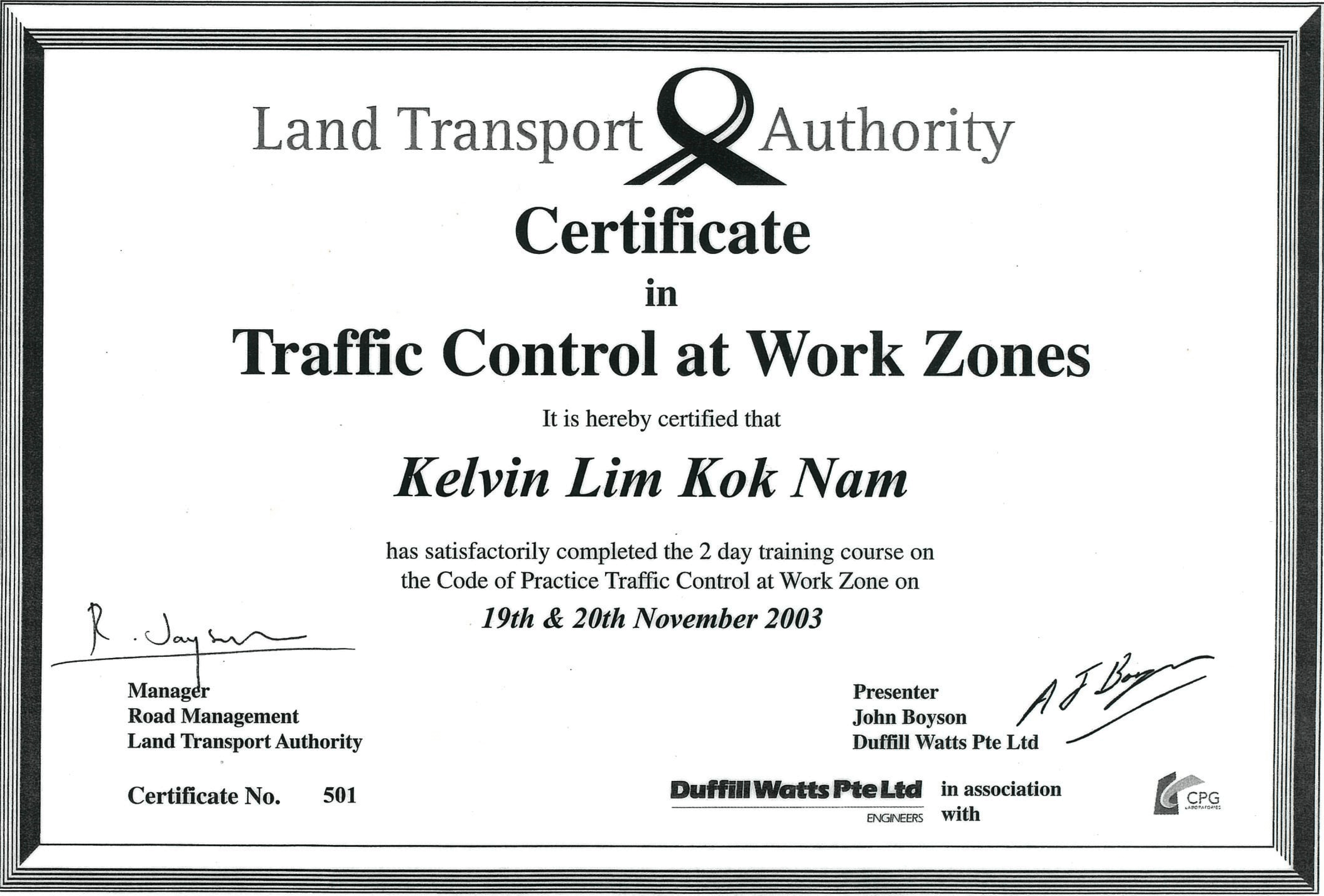 Land Transport Authority Certification
